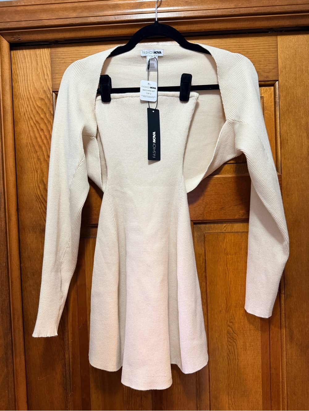 Fashion Nova 2-Piece Strapless Cream Knit  Dress and Shrug